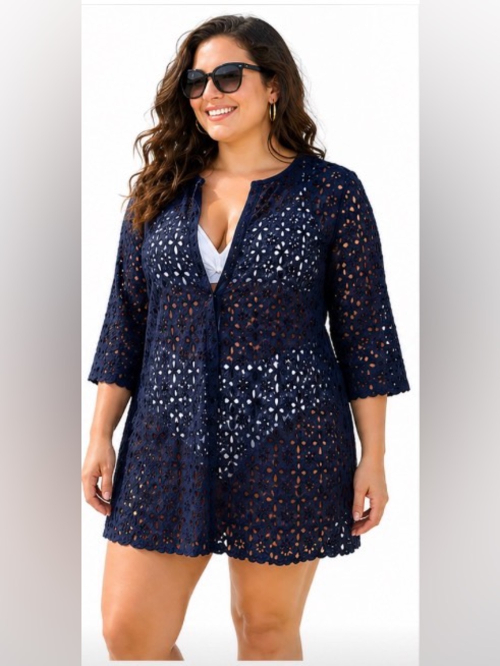 Crew Navy Eyelet Swim Cover-Up | Lightweight Beach Tunic Size XL